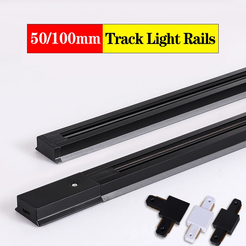 Aluminum Track Rail 0.5M 1M 2 Wire Led Track Light Rails Straight/L Connector Jointer Led Rail For Store Home Spotlight Lighting