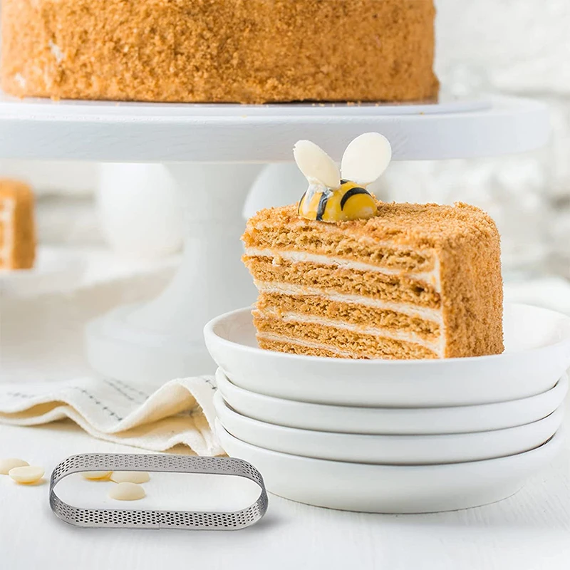 6Pcs Oval Muffin Tart Rings Stainless Steel Porous Tart Ring Perforated Cake Mousse Mold Cookies Cutter Pastry Quiche Mold Tool