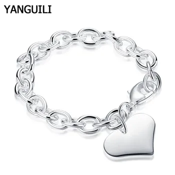 

Hot Sale 925 Silver Jewelry Heart Pendant Chain Bracelet for Women Classic Silver Bracelet Fine Jewelry