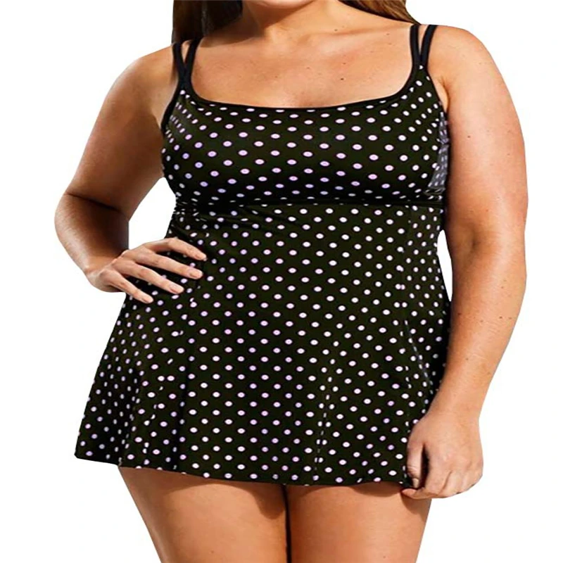 

Plus Size Split Beach Dress 2020 Hot Sale Low-Cut Top Vintage Style Printed Dot Mid Waist Swimming Suits for Women Traje de BaÃ±o