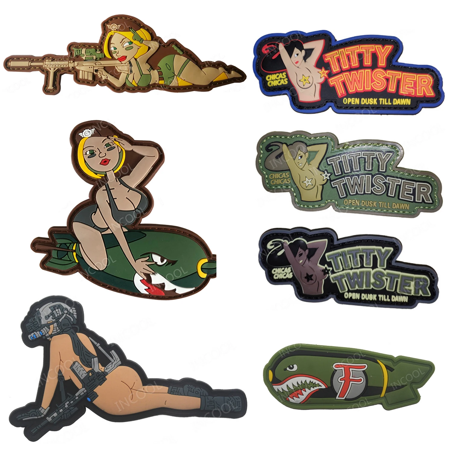 

Bomb 3D PVC Rubber Gun Girl Patch Sexy Tactical Military Morale Decorative Fly Patches Combat Emblem Appliques Badges Hook Back