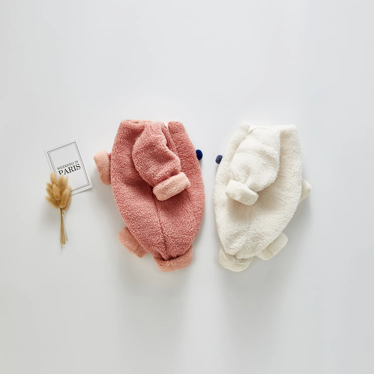 Newborn Baby Girl Boy Romper Jumpsuit Warm Long Sleeve Thicken Fleece Pompom Design Infant Winter Clothes Baby Rompers Jumpsuit