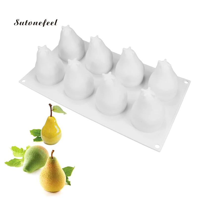 8 Hole Pear Форма для фруктов, мусс, силиконовая форма для торта, яблока груши, персиковая вишня, форма для выпечки, форма для выпечки, DIY, десертные формы для торта, инструменты для украшения - Цвет: 8 Hole Pear