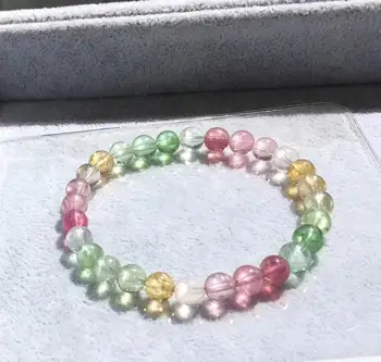 

Certificate Natural Colorful Tourmaline Quartz Bracelet 6.9mm Rainbow Color Clear Beads Women Men Fashion Best Stone AAAAA