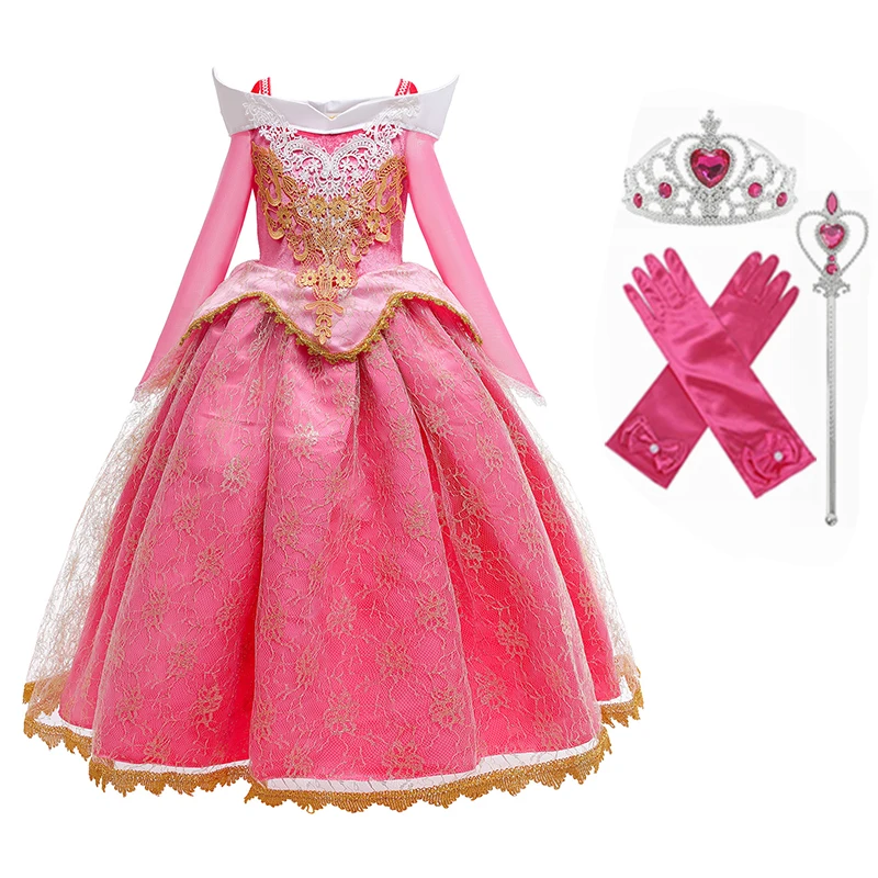 Girls Halloween Beauty Aurora Princess Dress Long Sleeves Lace Robe For Kids Gorgeous Carnival Christmas Fancy Party Outfits