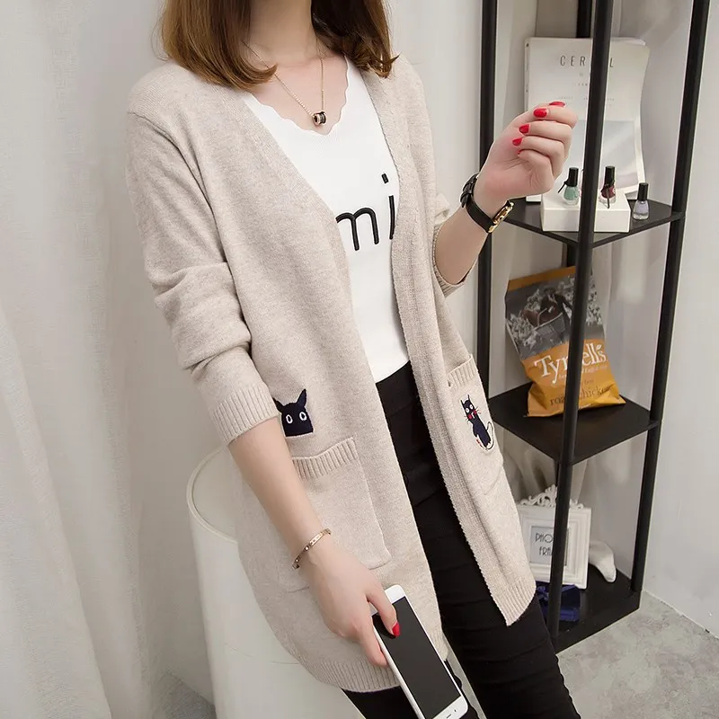 

Elegant Fashion Sweater WOMEN'S Coat 2019 Autumn & Winter New Style Korean-style Slim Fit Solid Color Mid-length Knitted WOMEN'S