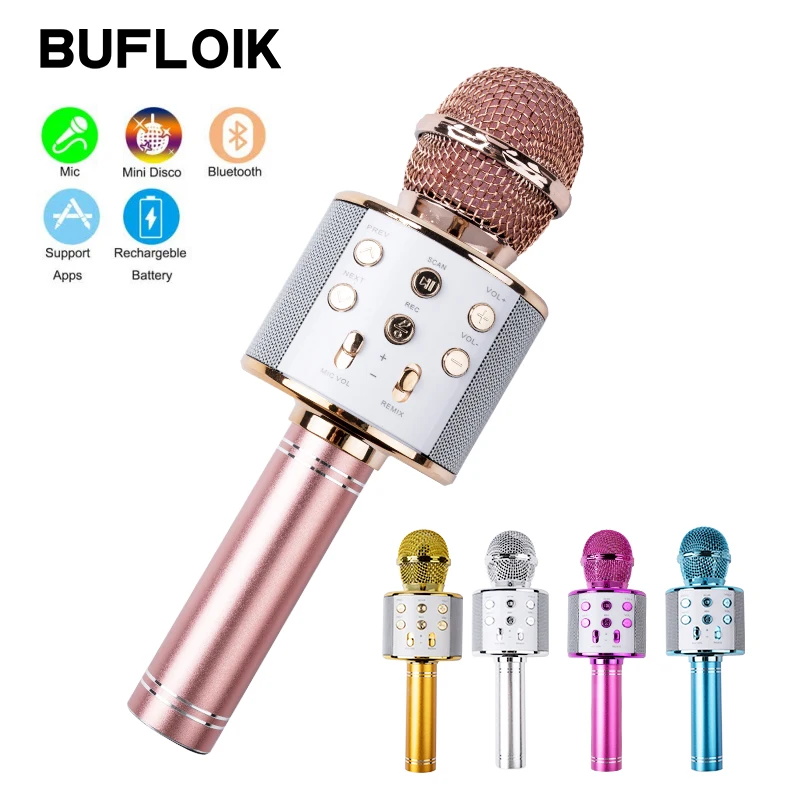 BUFLOIK-micrófono inalámbrico profesional con Bluetooth, dispositivo de Karaoke portátil, USB, Mini KTV para el hogar, reproductor de música, grabador para cantar