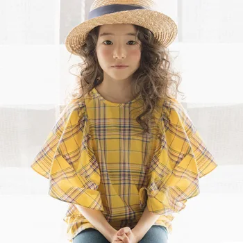 

2020 Spring Plaid Girls Shirt New Arrival Kids Cute Bell Sleeve Shirt for Teen Girls Cotton Baby Girls Fashion Shirt, #8547