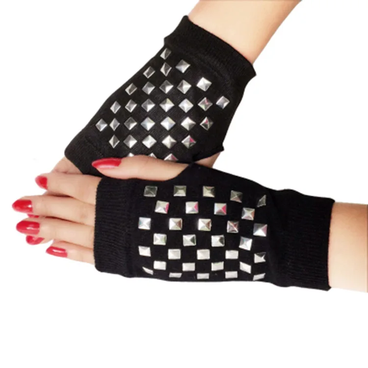 Sailor dance gloves Rivet wool gloves spring and autumn black half-finger gloves show gloves Sailor dance gloves Rivet wool gloves spring and autumn black half-finger gloves show gloves