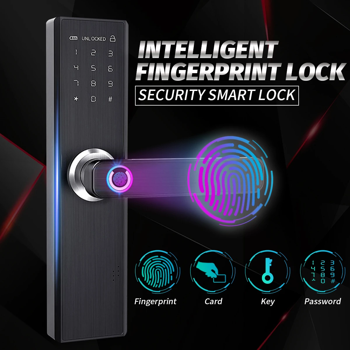Black Security Electronic Smart Door Lock Touch Password Keypad Card Fingerprint
