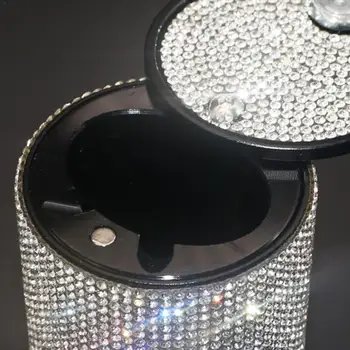 

Desktop Trash Can Rhinestone Car Ashtray With Multi-Function Car Personality Covered Car Interior Car Accessories Car Ashtray