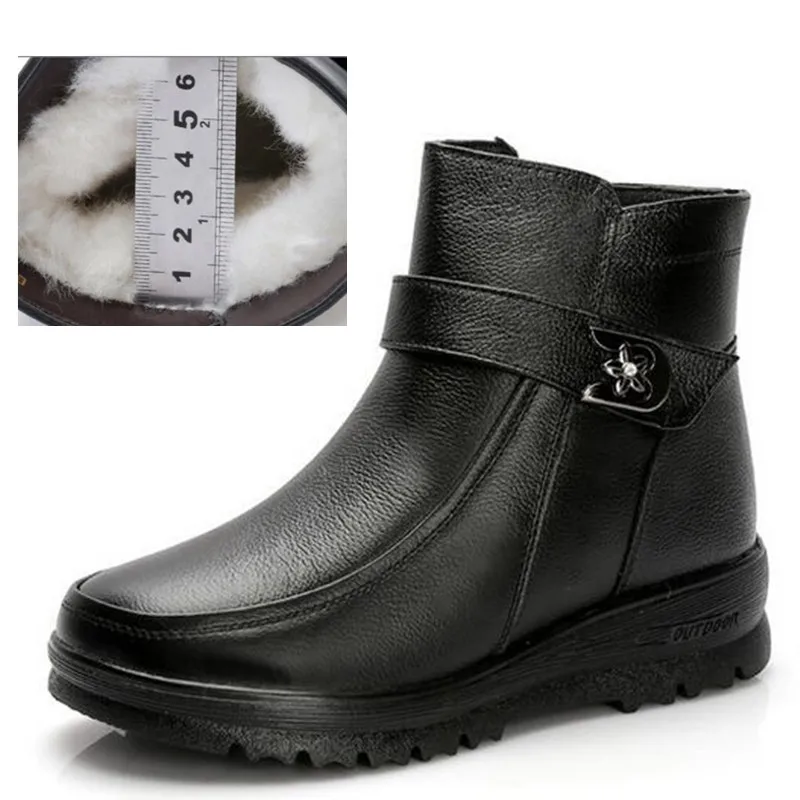 Top Cowhide Plush / Wool Women Shoes Warm Boots Genuine Leather Boots Plus Size In-tube Snow Winter Shoes Women