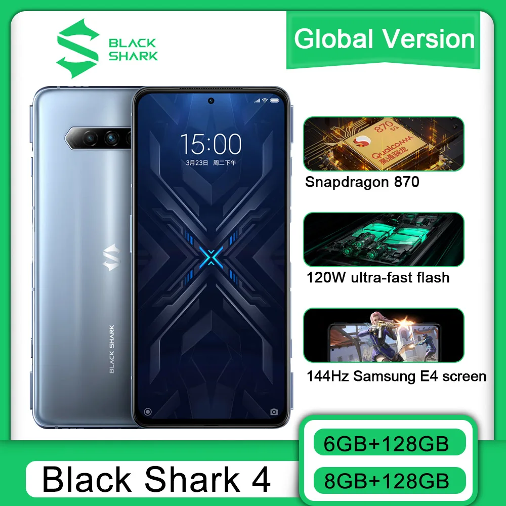 Глобальная версия Черная Акула 4 8GB 128GB Смартфон Snapdragon 870 144 Гц Частота обновления E4