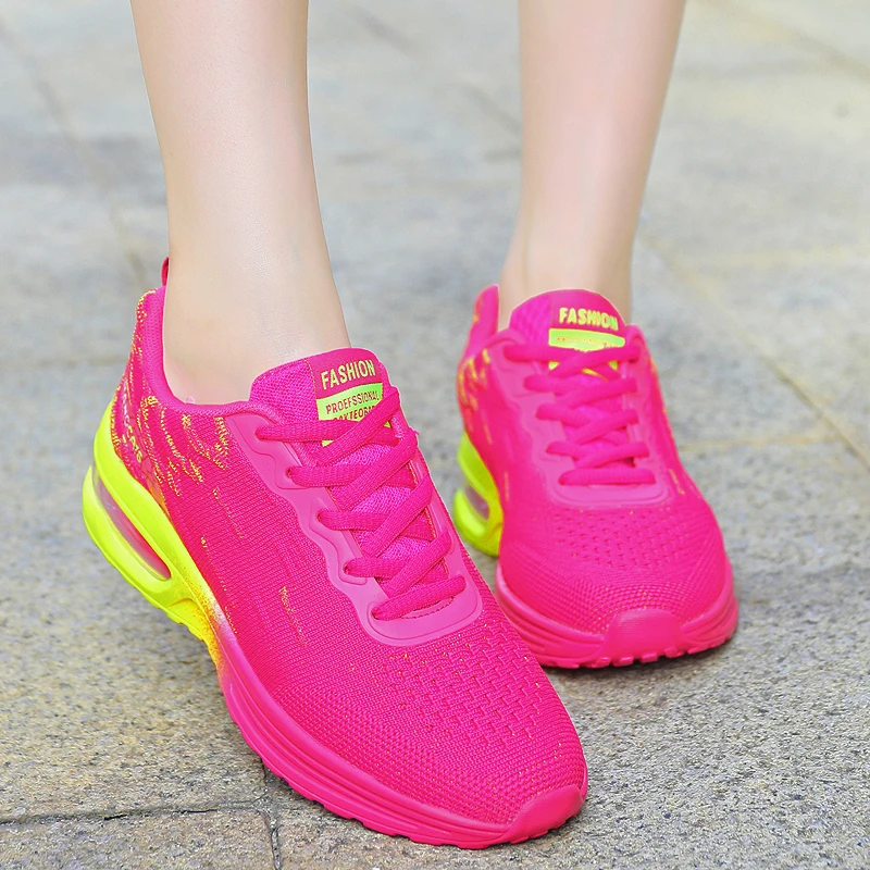 Модные женские легкие кроссовки, обувь для бега, уличная спортивная обувь, дышащая сетка, удобная обувь для бега, на воздушной подушке, на шнуровке
