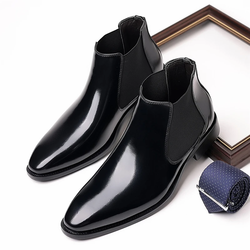British Spring Autumn Casual Men Leather Shoes High Quality Vintage Business Tooling Ankle Boots Luxury Chelsea Boots Big Size