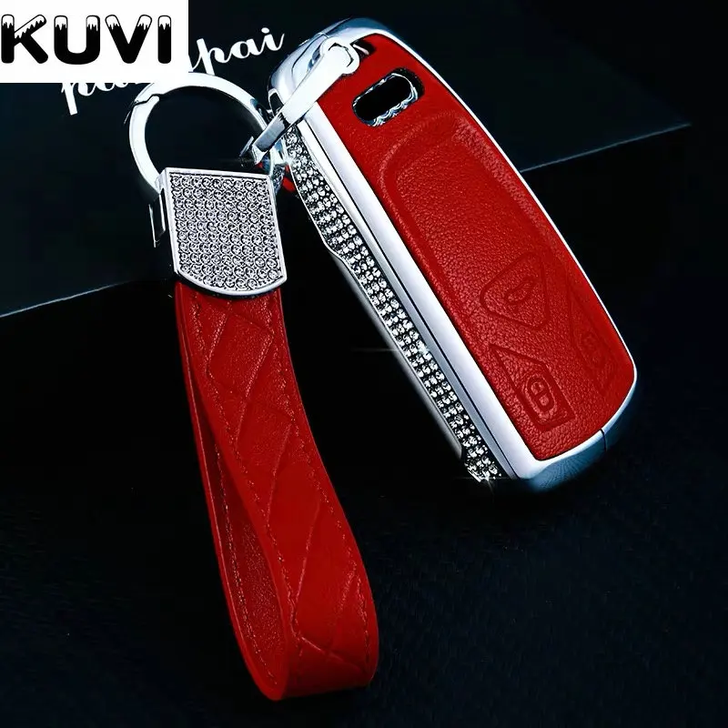 

Diamond Zinc Alloy Leather Key Cover Case For Audi A4 B9 Q5 Q7 TT R8 8S 2016 2017 Soft TPU Car Holder Shell Styling