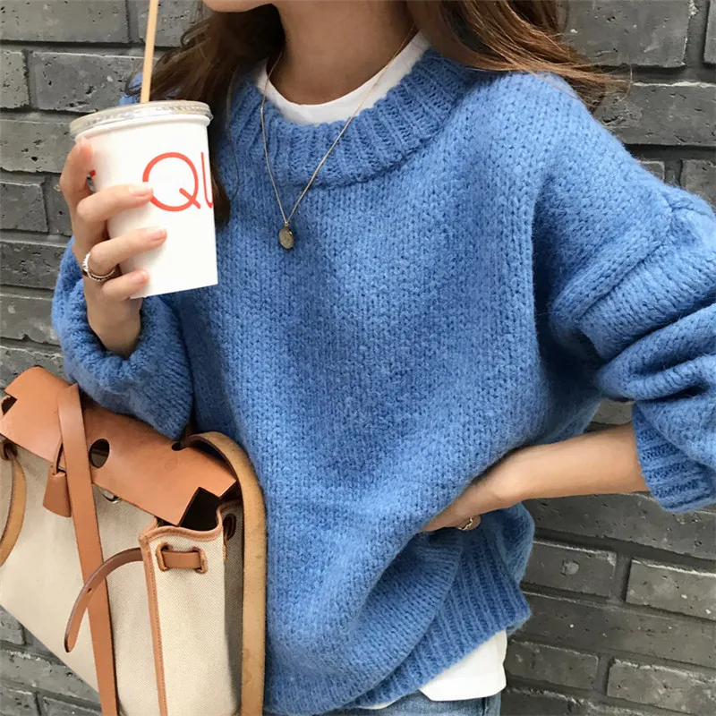

New Fall Winter 2020 Women Solid O Neck Sweaters Long Sleeves Knitted Pullover Sweater Casual Laid-back Clothes Set Jumpers Tops