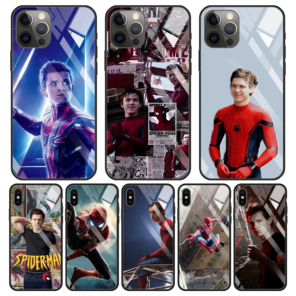 Tempered Glass Case For iPhone 13 12 11 Pro Max XS Max XR X 7 8 6 6S Plus 13 12 Mini SE 2020 Cover Marvel Tom Holland SpiderMan iphone 13 pro phone case