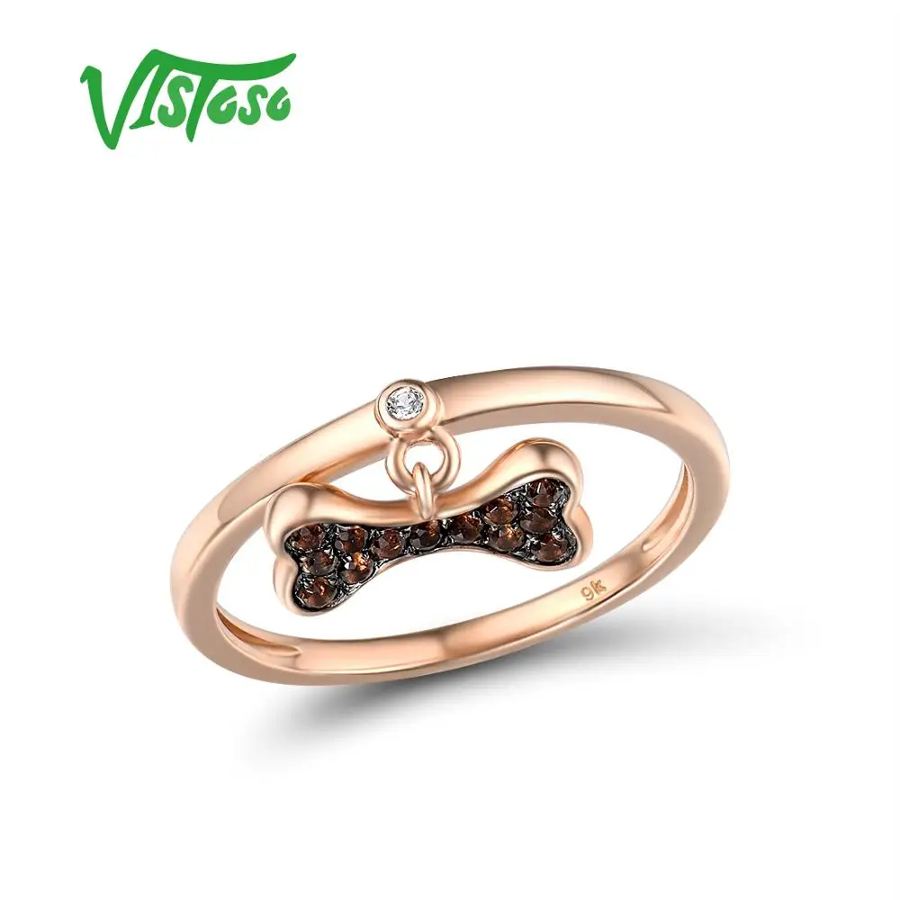Женское кольцо с розовым золотом VISTOSO из дымчатого кварца и белого топаза 9 к 375
