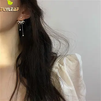 

Rear Hanging Long Tassel Gold Drop Earrings For Women Real 925 Sterling Silver Fine Jewelry Shiny Zircon Earings Fashion Jewelry