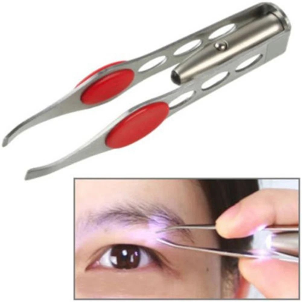 Makeup Professional Eyelash Tweezers Stainless Steel Handy LED Light Make Up Eyelash Eyebrow Hair Removal Tweezer 2