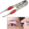 Makeup Professional Eyelash Tweezers Stainless Steel Handy LED Light Make Up Eyelash Eyebrow Hair Removal Tweezer 2