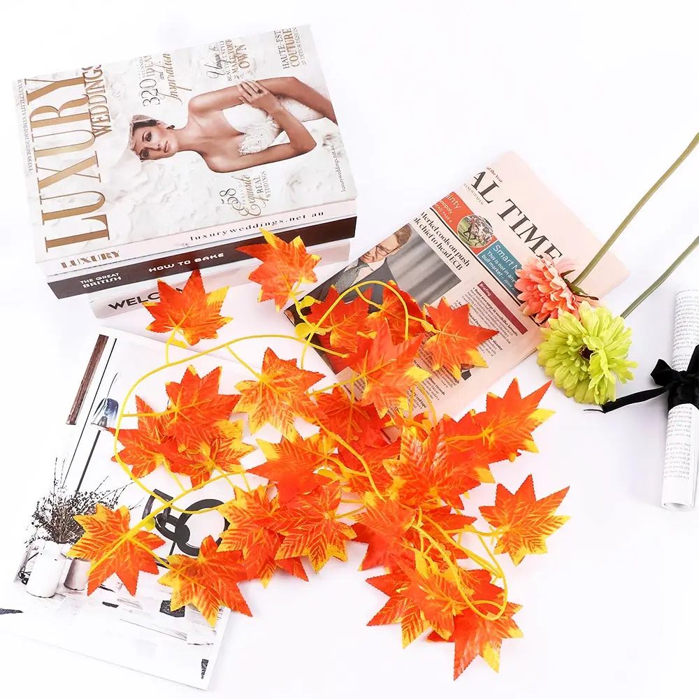 

New Arrivals 2.4m 1pcs Window Autumn Leaves Garland Maple Leaf Vine Fake Foliage Decoration Home Garden