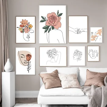 

Abstract Geometric Line Girl Leaf Flower Wall Art Canvas Painting Nordic Posters And Prints Wall Pictures For Living Room Decor