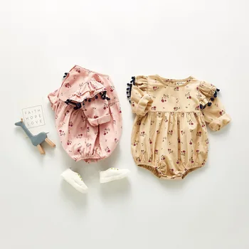 

Kids Jumpsuit 2020 Autumn Floral Print Baby Girl Playsuit Triangle Bodysuit Long Sleeve Crawling Clothes Little Girls Clothing