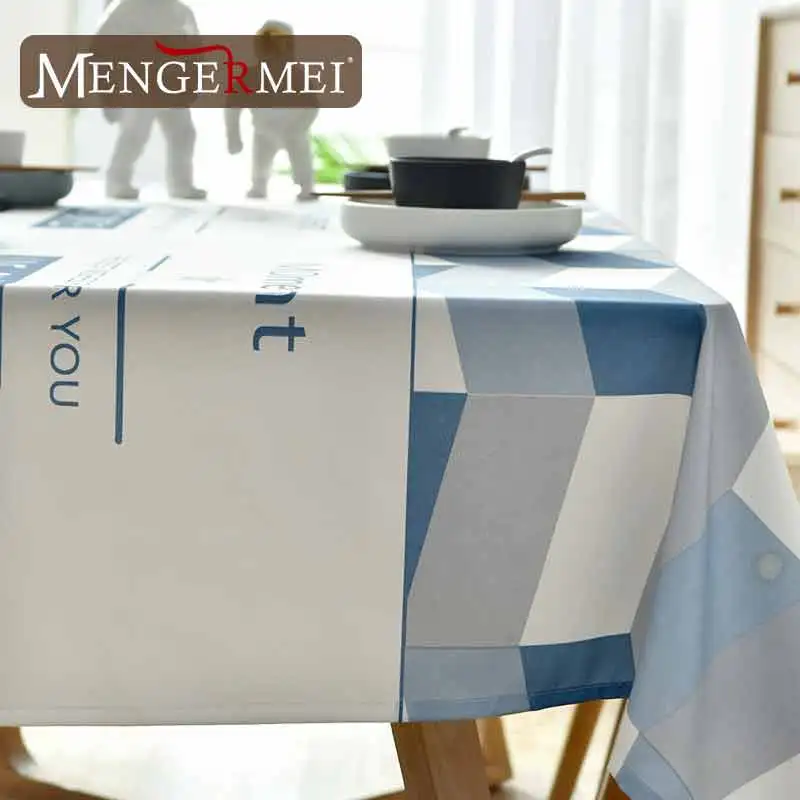  MENGERMEI Simple Plaid Nature Tablecloth Purple Blue Oilproof Waterproof Decorative for Dining Home