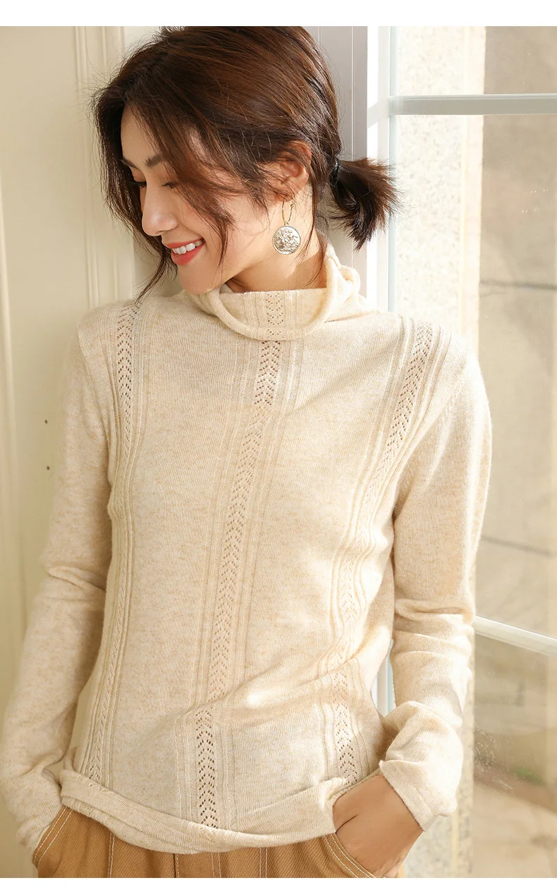 BELIARST Autumn and Winter New Pile of Cashmere Sweater Women's Pullover Sweater Was Thin Hollow Knit Bottoming Sweater