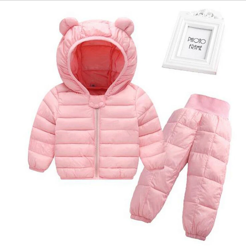Модный комплект теплой одежды из 2 предметов для новорожденных, куртка на подкладке из хлопка+ штаны, теплое пальто для маленьких мальчиков и девочек, детские зимние повседневные Костюмы