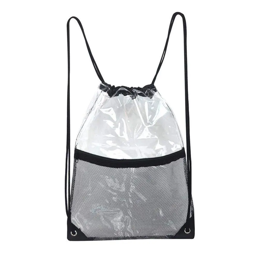 1 Pc Large Capacity Transparent PVC Drawstring Backpack Adjustable Bag Lightweight Gym Sport Pack Ba |