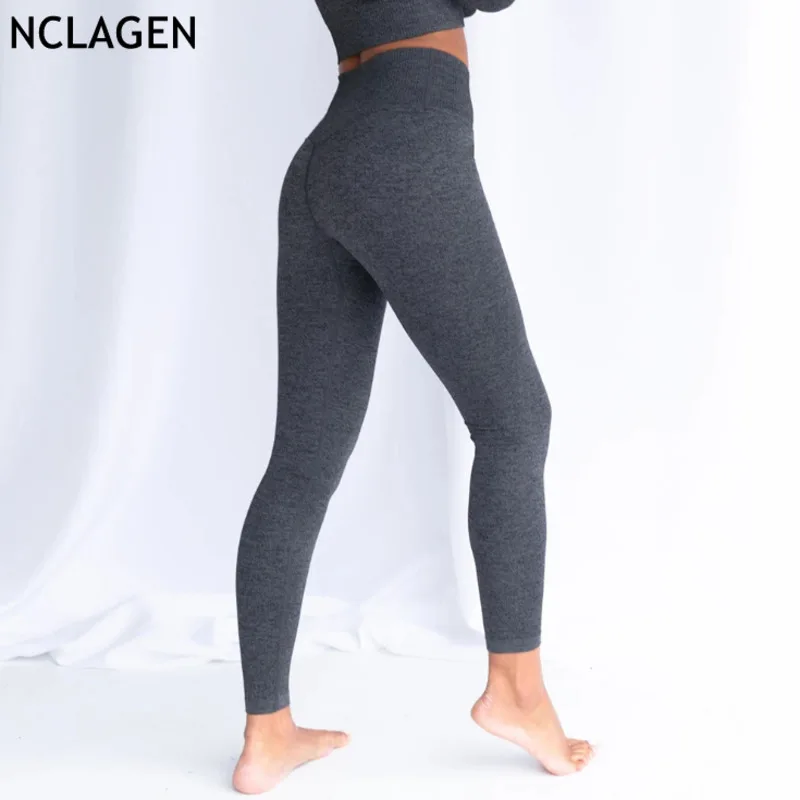 NCLAGEN Women Seamless Rib Stretch Yoga Pants Active Squat Proof