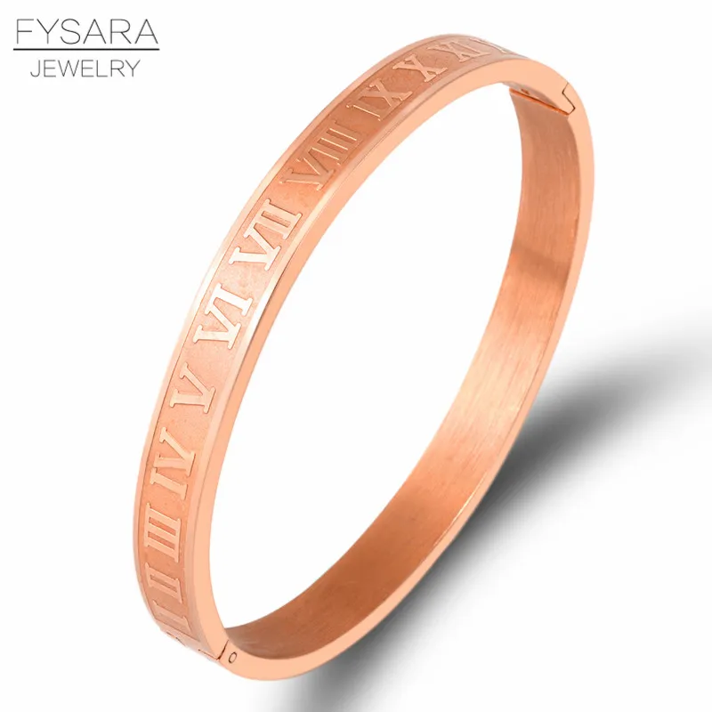 Stainless Steel Rose Gold Color Couple Bracelet Roman Numeral Lover Cuff