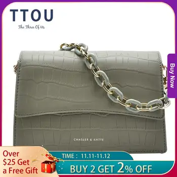 

TTOU Vintage Crocodile Pattern Shoulder Bag Women Small Square Bag Luxury PU Leather Crossbody Bag Flap Lady Handbag Bolso