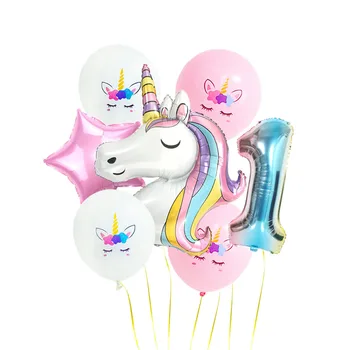 

7Pcs Rainbow Unicorn Party Balloons Unicorn Birthday Decoration Number Balloon Kids Birthday Party Baby Shower Decor Globos