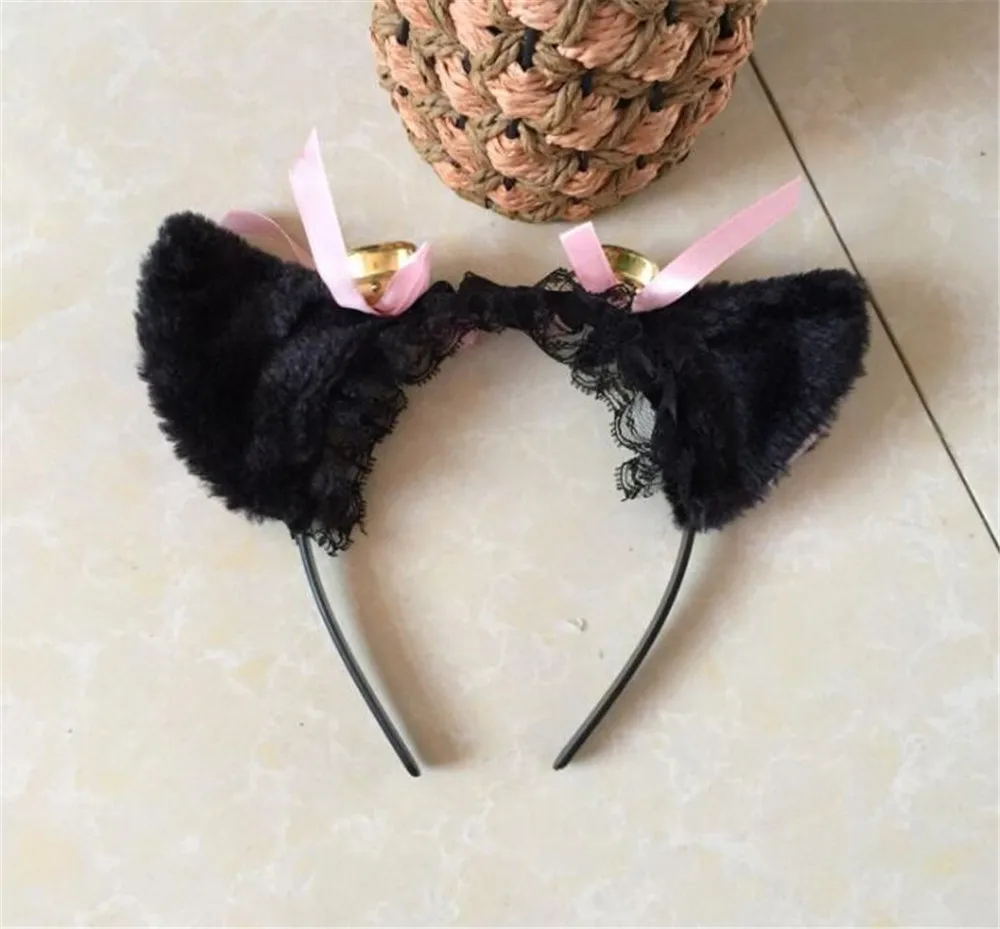 Princess Lolita Hairbands Bell Cat Ears Headband Maid Lace Headbands Hair Hoop Accessories Anime Girl Cosplay C442 |