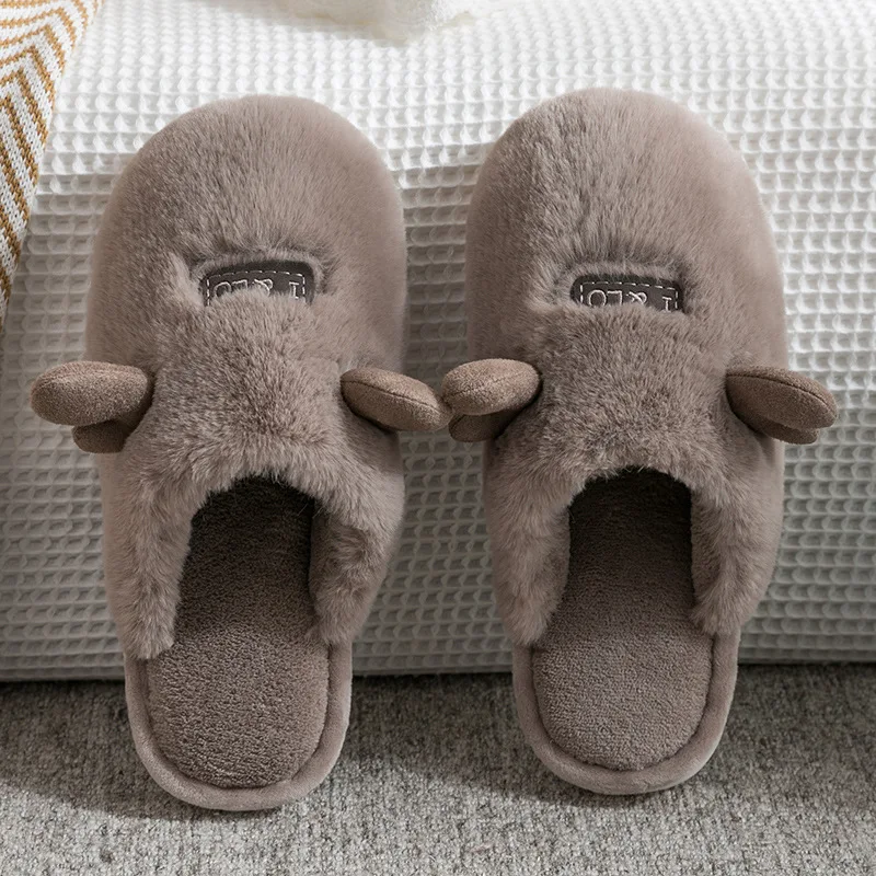 ORIGINAL  Furry Winter Men's Outer Wear 2019 Couples Household for Slipper Cute Cartoon New Style Plain Anti-