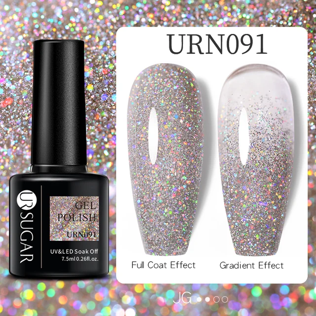 UR SUGAR 7.5ml Pink Reflective Glitter Gel Nail Polish Silver Purple Sequins Soak Off UV Gel Nail Art Manicuring Nail Gel URN091