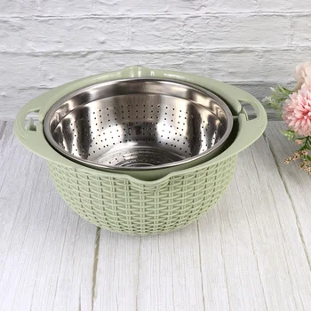 

Double Layer Drain Basket Rice Sieve Fruit and Vegetable Basket Multi-purpose Drain Basket for Home Kitchen without Grater Lid (