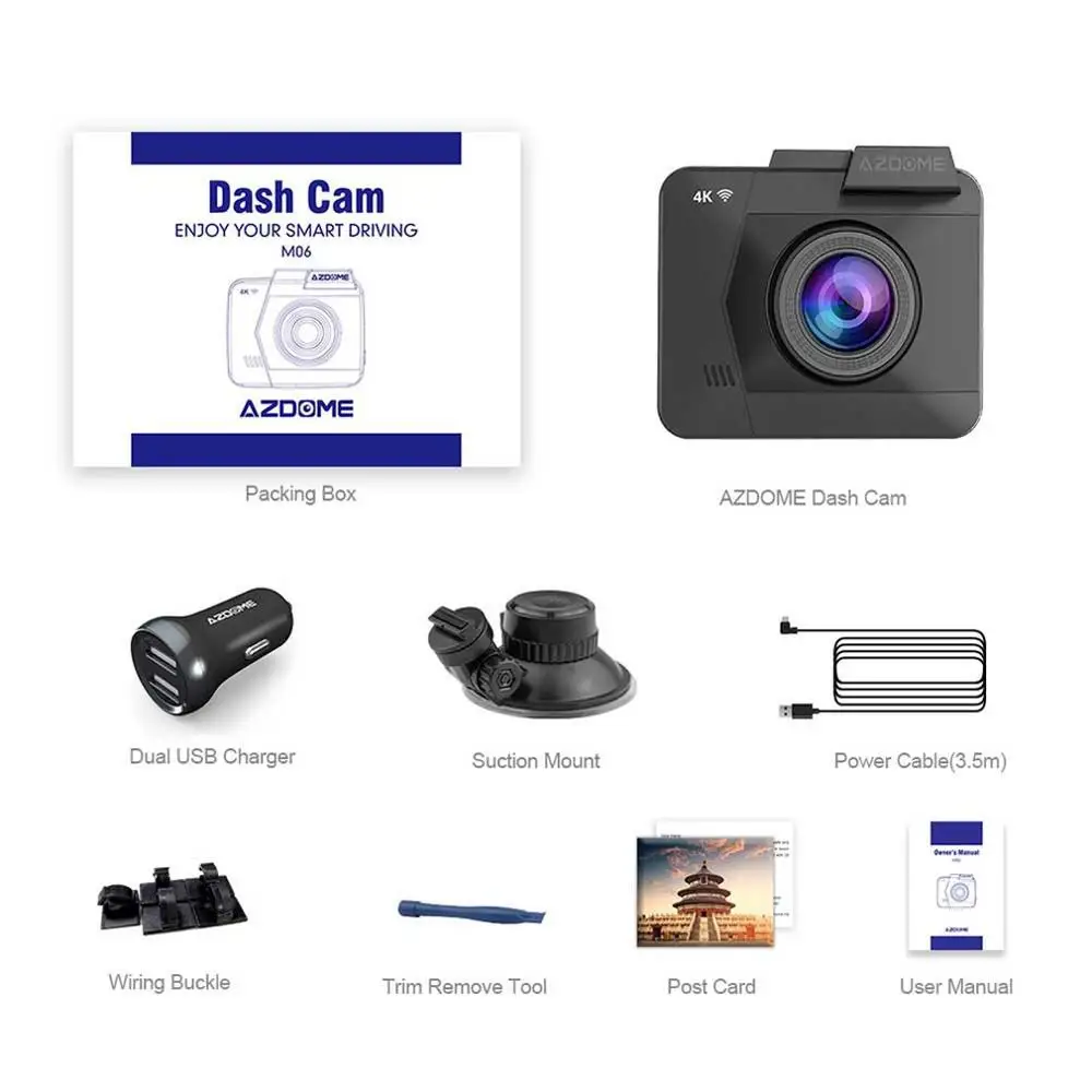 AZDOME M06 G-sensor 4K Ultra 2160P Wifi Dash Cam Dvrs Car Camera With WiFi/GPS Night Vision 24 Hours Parking Monitor