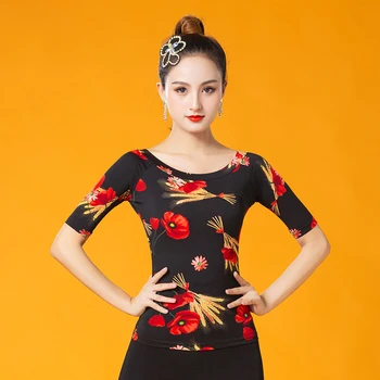 

High Quality Sexy Female Adult Black Ice silk Ballroom Latin Dance Tops For Lady Cha Cha/Samba/Rumba Dancing Wear S-XXL DL4743