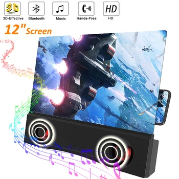 

12 Inch 3D Phone Screen Magnifier Bluetooth Stereo Speaker Video Amplifier Projector Universal Compitable for Mobile Cell Phone