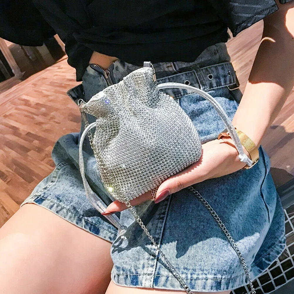 Высокая мода роскошный дизайн вспышка дрель косые через одно плечо сумка для женщин Стразы Бриллиантовая цепь клатч сумочка