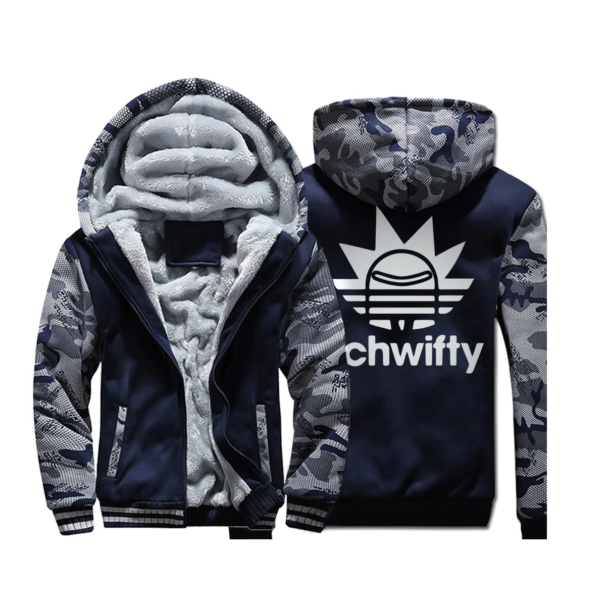 Rick And Morty Season 4 Winter Camo Hoodie Mens Sweatshirts Schwifty Funny Print Thick Coat Fashion Anime New Arrival Streetwear