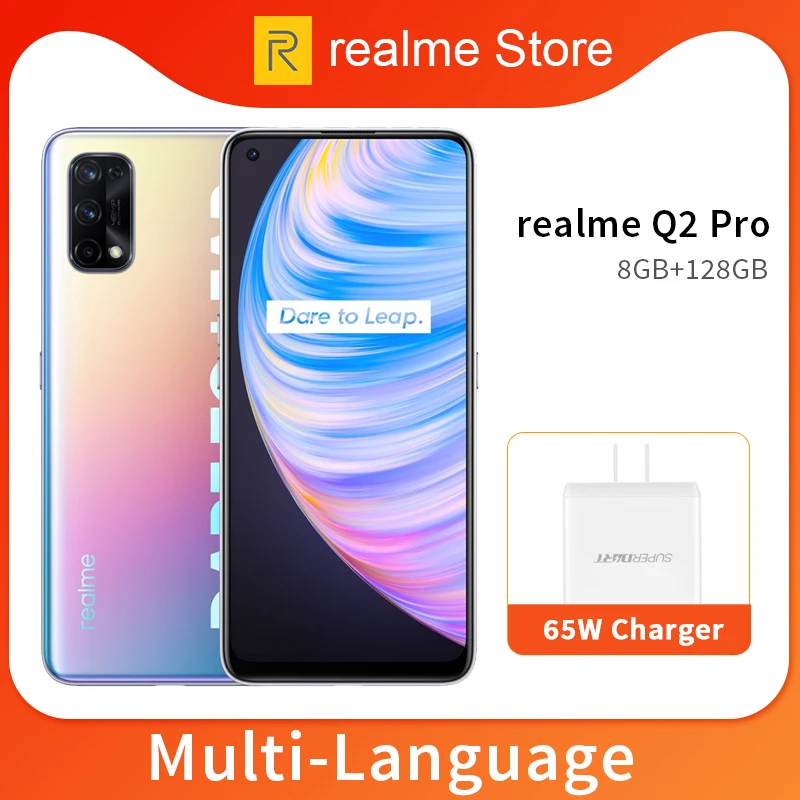  Realme Q2 Pro 5G 8GB 128GB Dimensity 800U Восьмиядерный мобильный телефон 6,4 ''полноэкранный аккумулятор 4300mAh 65W быстрое зарядное устройство 48MP камера 