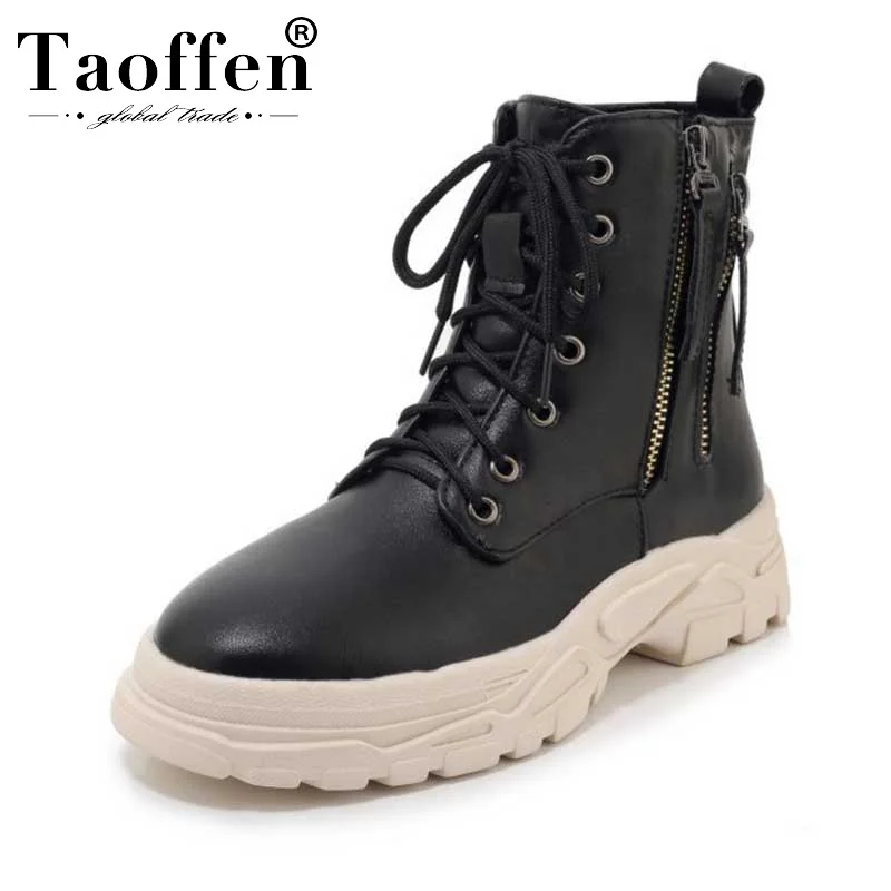 Taoffen Plus Size 29-46 Ladies Ankle Boots Zipper Round Toe Brand Shoes Women Winter Keep Warm Fur Botas Female Footwear | Обувь