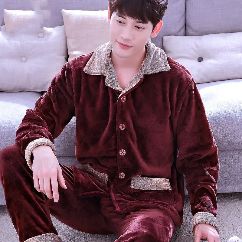 2020 Winter Thick Men pajamas Flannel Pajama Set Long Sleeve Coral Velvet Sleepwear Suit Loungewear Homewear Home Clothes 2020 Winter Thick Men pajamas Flannel Pajama Set Long Sleeve Coral Velvet Sleepwear Suit Loungewear Homewear Home Clothes
