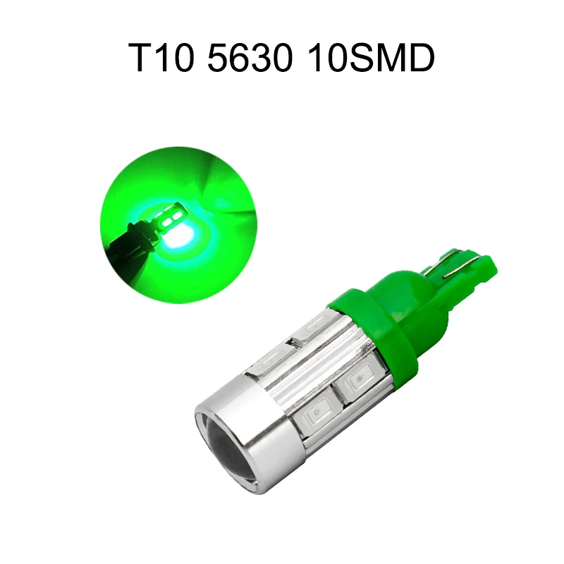 

10Pcs T10 Green 12V W5W 5630 10SMD Wedge LED Car Bulbs For 192 168 194 2825 Clearance Lamps License Plate Lights